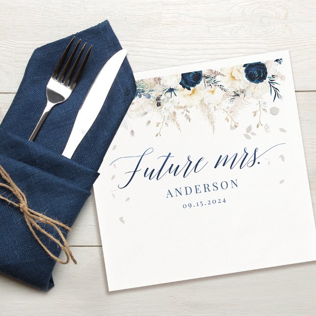 Future Mrs Navy and White Floral Bridal Shower Napkin (Creator Uploaded)