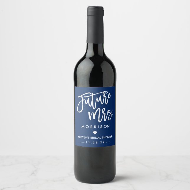 Future MRS Navy Blue Bachelorette Party Favour Wine Label (Front)