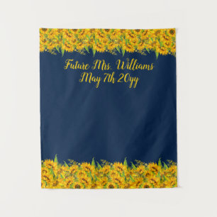 Future Mrs Navy & Sunflower Bridal Shower Backdrop Tapestry
