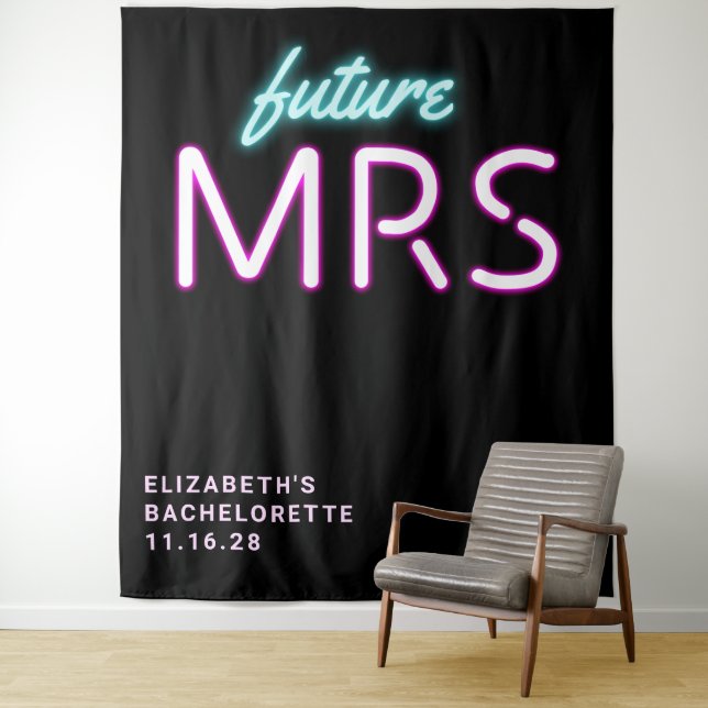 Future Mrs Neon Lights Bachelorette Party Tapestry (In Situ)