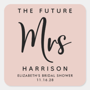 Future Mrs Personalised Blush Pink Bridal Shower Square Sticker