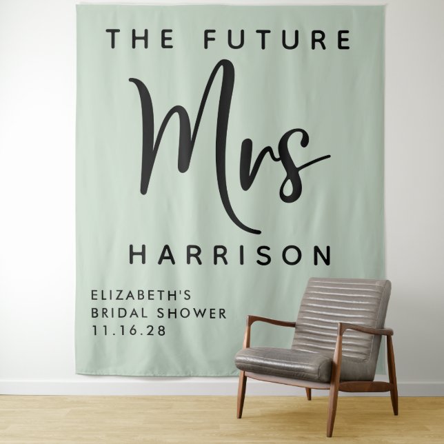 Future Mrs Personalised Sage Bridal Shower Tapestry (In Situ)