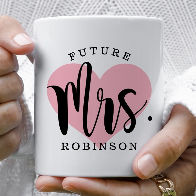 Future Mrs. Pink Heart Monogram Wedding Coffee Mug (Creator Uploaded)