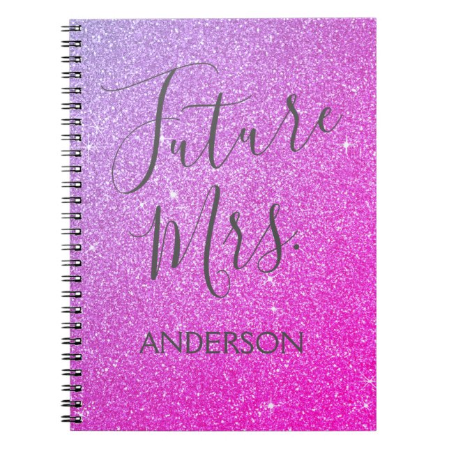 Future Mrs. Pink Purple Sparkle Glitter Notebook (Front)