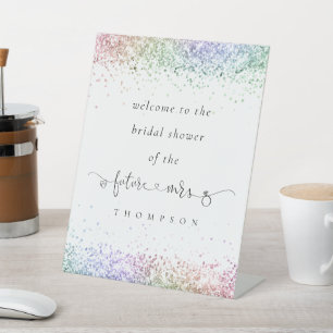 Future Mrs Rainbow Glitter Welcome Bridal Shower Pedestal Sign