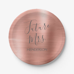 Future Mrs. Rose Gold Blush Pink Modern Paper Plate