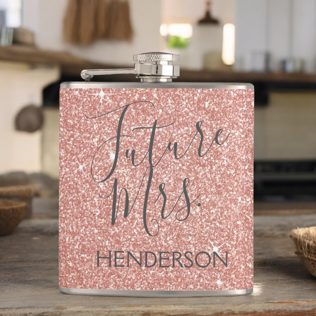 Future Mrs. Rose Gold Blush Pink Sparkle Glitter Hip Flask (Creator Uploaded)