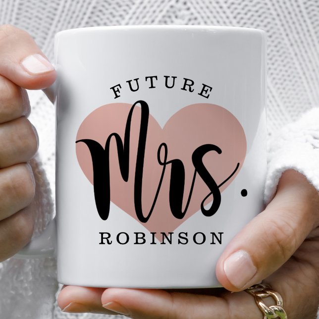 Future Mrs. Rose Gold Heart Monogram Wedding Coffee Mug (Creator Uploaded)