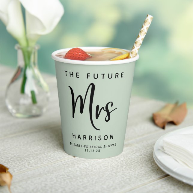 Future Mrs Sage Bridal Shower Paper Cups (Insitu)