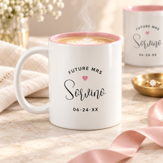 Future Mrs Script Pink Wedding Monogram Two-Tone Coffee Mug (Creator Uploaded)