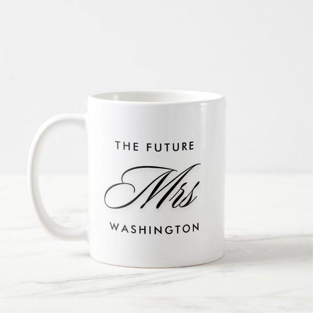 Future Mrs Script Wedding Black Monogram  Coffee Mug (Left)