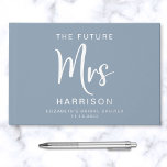 Future Mrs Silver Foil Dusty Blue Bridal Shower Guest Book<br><div class="desc">This chic dusty blue bridal shower guest book is perfect for your guests to leave words of advice and best wishes. It features silver foil, "Mrs" in a large elegant script, and the bride's name and shower date. Customise the title on the spine to make this a truly special keepsake....</div>