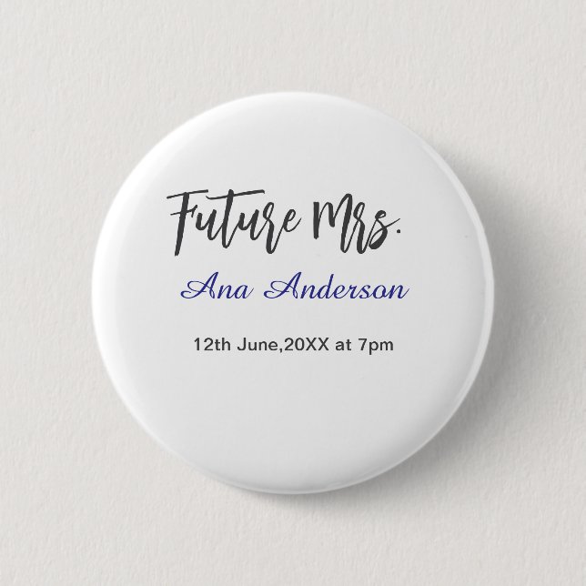 Future mrs surname bride to be purple gray name da 6 cm round badge (Front)