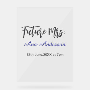 Future mrs surname bride to be purple gray name da acrylic sign