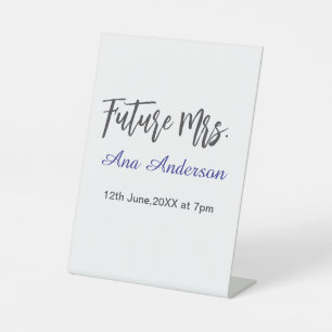 Future mrs surname bride to be purple gray name da pedestal sign