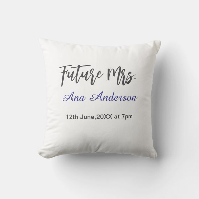 Future mrs surname bride to be purple grey name da cushion (Front)