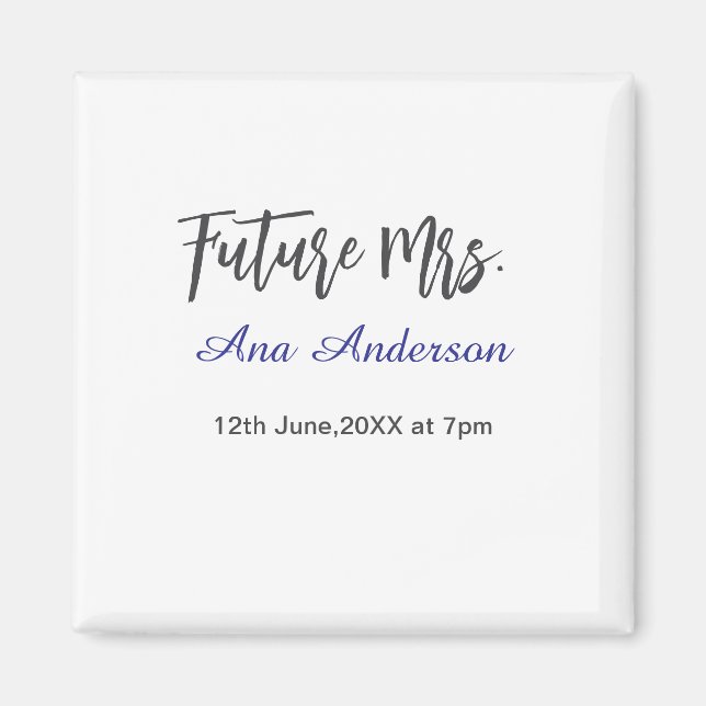 Future mrs surname bride to be purple grey name da magnet (Front)