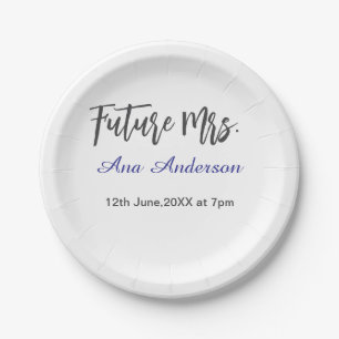 Future mrs surname bride to be purple grey name da paper plate