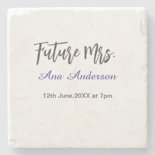 Future mrs surname bride to be purple grey name da stone coaster