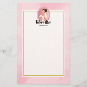 Future Mrs with Bride in Wedding Gown Stationery