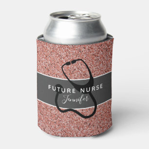Future Nurse Medical Stethoscope Pink Glitter Name Can Cooler