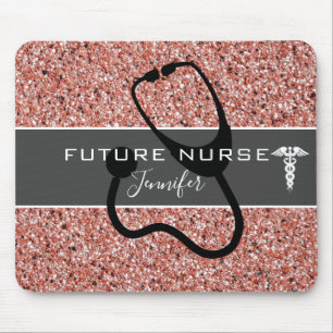 Future Nurse Medical Stethoscope Pink Glitter Name Mouse Pad