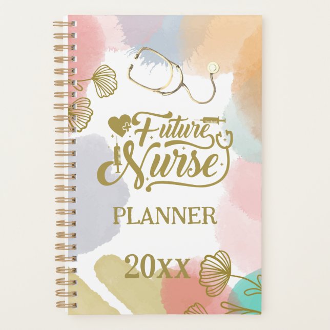 Future Nurse Mid Century Modern Watercolor Gold Planner (Front)