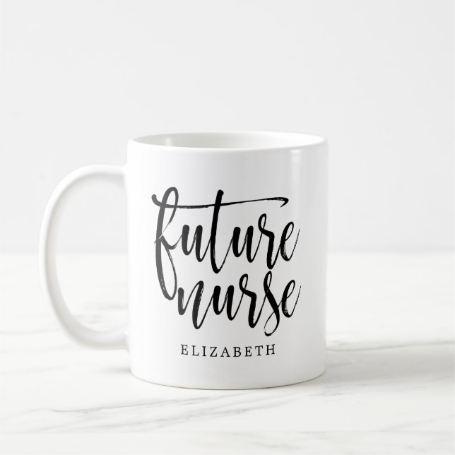 Future Nurse (Name) In Brushed Black Script Coffee Mug (Left)