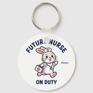 Future Nurse On Duty Cute Bunny Graphic Key Ring