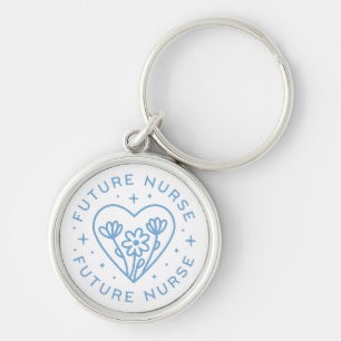 Future nurse preppy floral heart blue aesthetic key ring