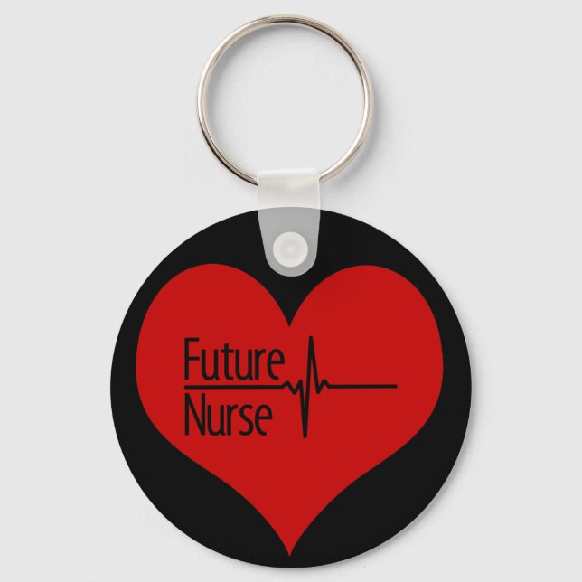 Future Nurse Red EKG Heart Key Ring (Front)
