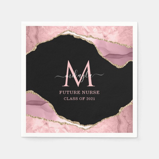 Future Nurse Script Signature Pink Gold Graduation Napkin (Front)