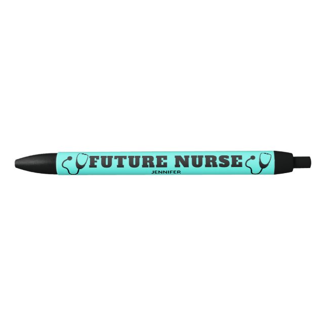 Future Nurse Stethoscope Aqua Teal Personalised Black Ink Pen (Front)