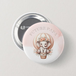 Future Papa Baby Shower Peach Elephant 6 Cm Round Badge