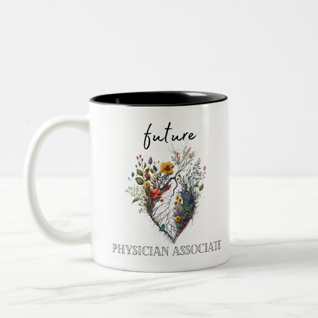 Future Physician Associate Heart Drawing Flowers Two-Tone Coffee Mug (Left)