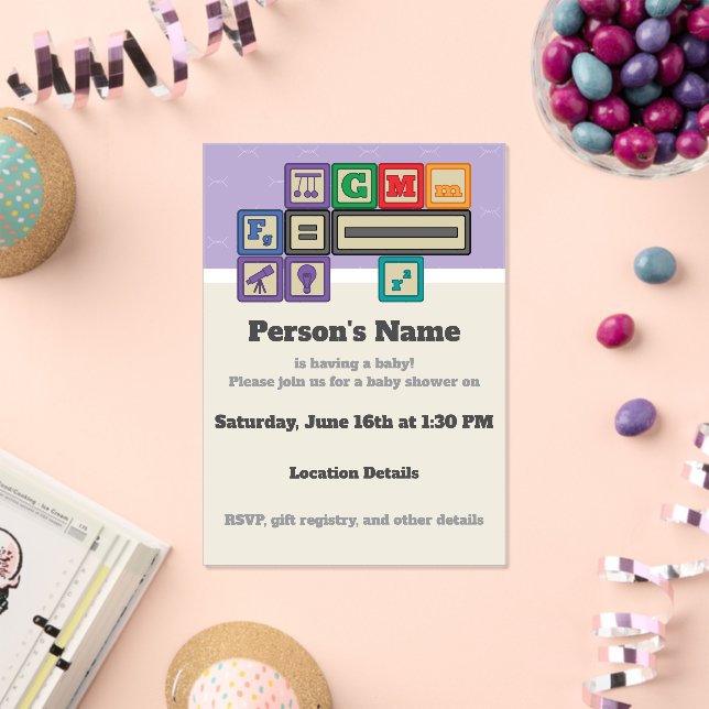Future Physicist's Blocks Baby Shower Acrylic Invitations (Insitu (Celebration))