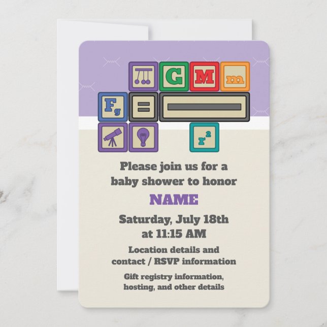 Future Physicist's Blocks Baby Shower Invitation (Front)