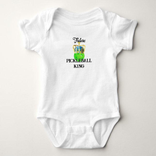 Future Pickleball King Baby Green Ball in Crown Bodysuit (Front)