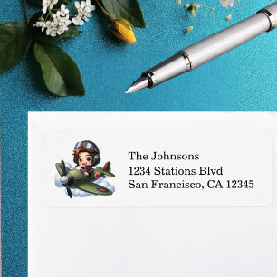 Future Pilot Boy Vintage Aeroplane Personalised Return Address Label