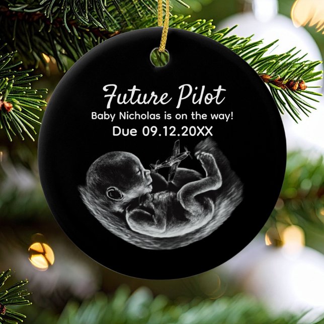 Future Pilot Pregnancy Announcement Funny Aviation Ceramic Ornament (Creator Uploaded)