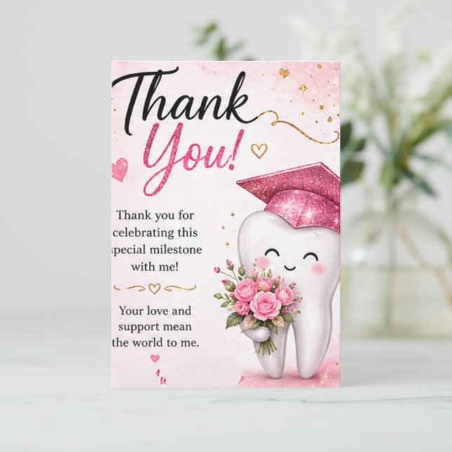 Future RDH Graduation Thank You Card | Pink Glitte (Standing Front)