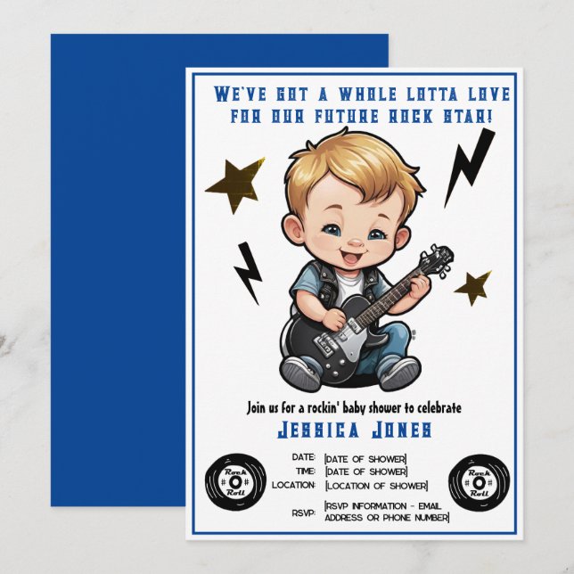 Future Rock Star Rock N Roll Baby Boy Invitation (Front/Back)