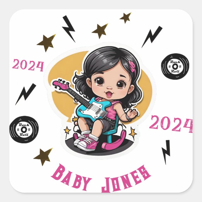 Future Rocker Rock N Roll Lotta Love Baby Girl Square Sticker (Front)