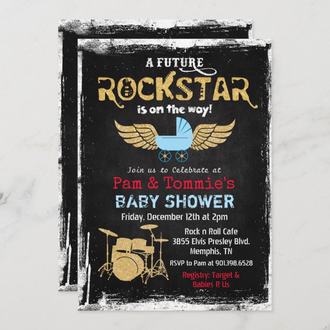 Future Rockstar Drum Set Baby Shower Invitation (Front/Back)
