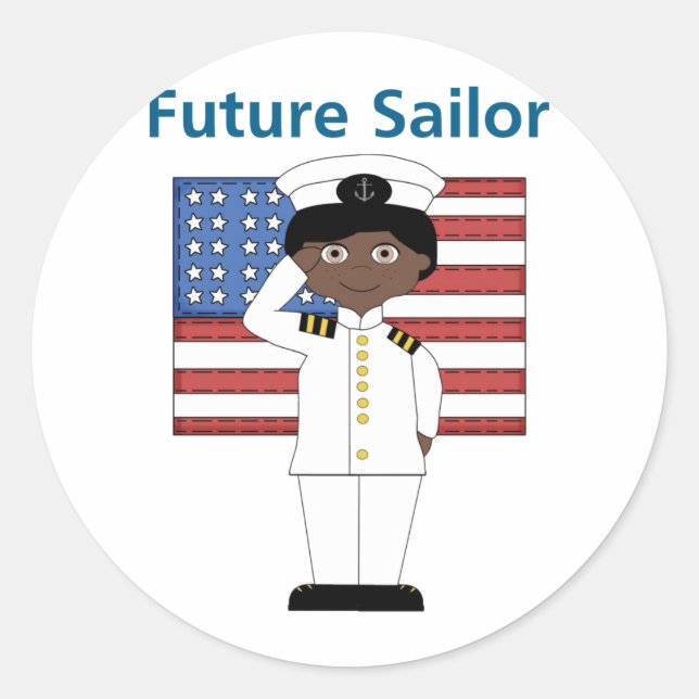 Future Sailor Boy African American Classic Round Sticker (Front)
