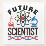 Future Scientist Science Lover STEM Glass Coaster<br><div class="desc">Future scientist design for chemistry,  physics or biology student. Perfect STEM design for anyone who wants to be a chemist,  physicist or biologist.   Future scientist novelty design features graphics of atom,  microscope,  beaker and DNA. Great to wear to science fair or science camp.</div>