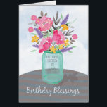 Future Sister-in-Law Birthday Blessings Jar Vase<br><div class="desc">Send your Future Sister-in-Law blessings not just on her birthday but throughout the year. Pretty watercolor-looking flowers in a mason jar vase are set on a striped tablecloth. Perfect religious birthday card for your Future Sister-in-Law.</div>
