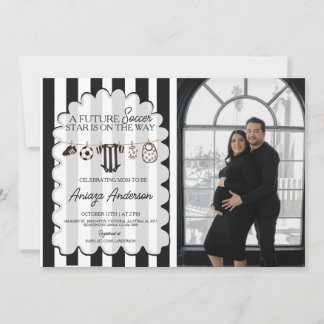 Future Soccer Star Black White Striped Baby Shower Invitation