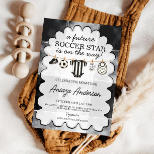 Future Soccer Star Black White Striped Baby Shower Invitation