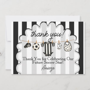 Future Soccer Star Black White Striped Baby Shower Thank You Card